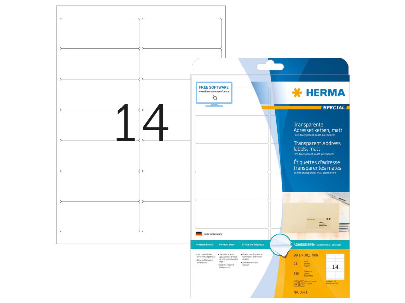 HERMA Étiquette en film SPECIAL, 99,1 x 38,1 mm, transparent