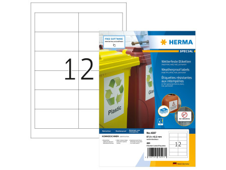 HERMA Etiquette en film jet d'encre, 97,0 x 42,3 mm, blanc