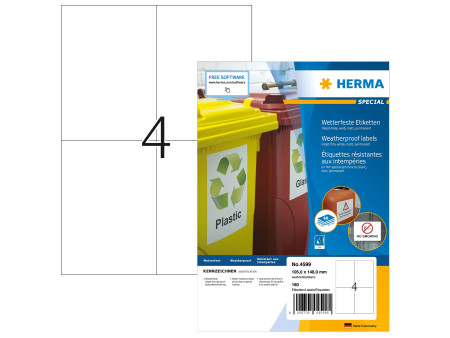 HERMA Etiquette en film jet d'encre, 105 x 148 mm, blanc