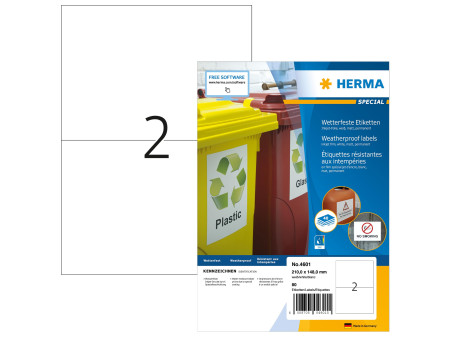 HERMA Etiquette en film jet d'encre, 215 x 148 mm, blanc