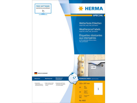 HERMA Etiquette en film jet d'encre, 210 x 297 mm, blanc
