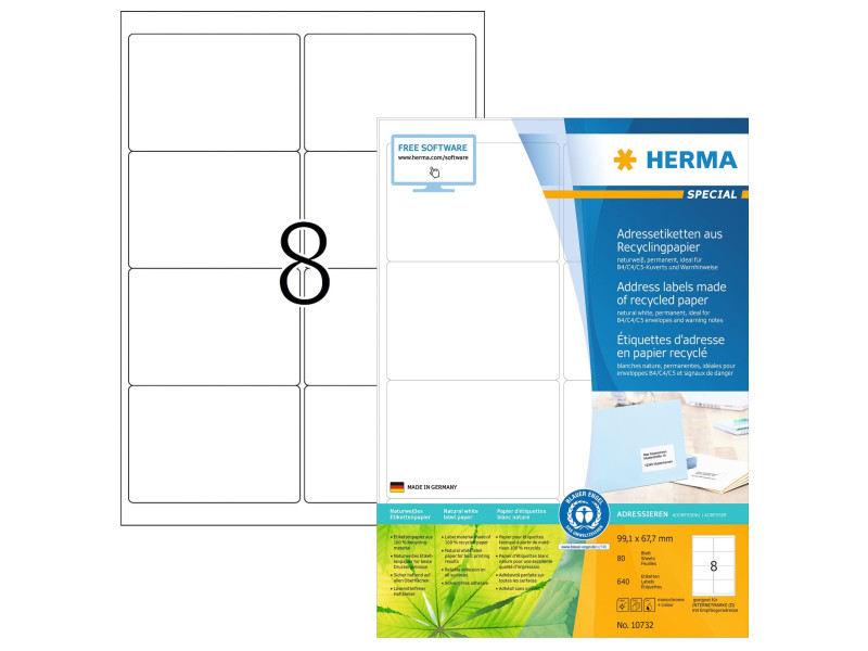 HERMA Étiquette universelle recyclée, 99,1 x 67,7 mm