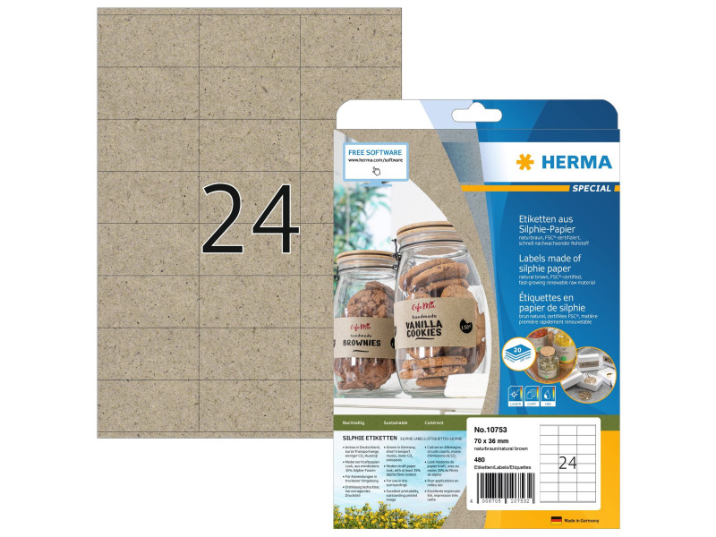 HERMA Étiquette en papier silphie, 70 x 36 mm, brun naturel