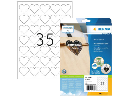 HERMA Étiquette en forme de coeur, diamètre: 35 mm, blanc