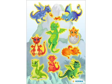 HERMA Sticker MAGIC 'Dragons', en plastique, fluo