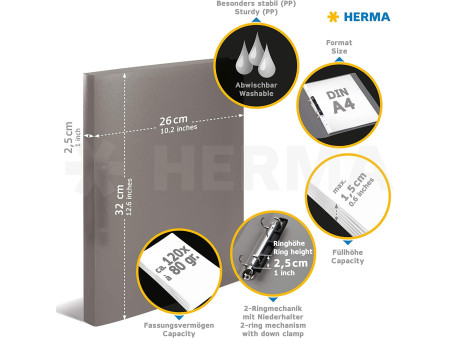 HERMA Classeur à anneaux, A4, 2 anneaux, vert fluo