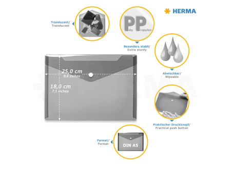 HERMA Pochette à documents, PP, A5, jaune
