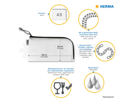 HERMA Pochette à fermeture à zip 'Mesh Bags', A5, noir