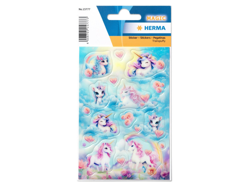 HERMA Sticker MAGIC Happy Unicorns, Transpuffy