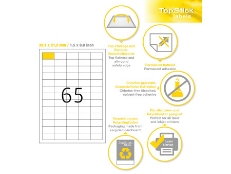 TOP STICK Etiquette universelle, 38,1 x 21,2 mm, blanc