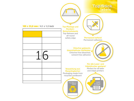 TOP STICK Etiquette universelle, 105 x 33,8 mm, blanc
