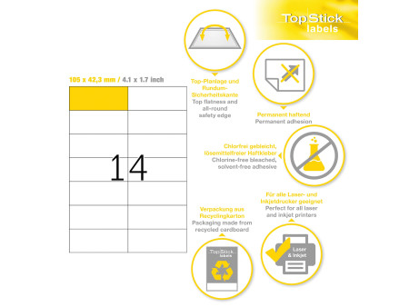 TOP STICK Etiquette universelle, 105 x 42,3 mm, blanc