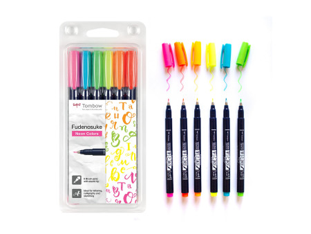 Tombow Stylo de calligraphie Fudenosuke fluo, kit de 6