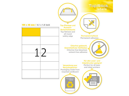 TOP STICK Etiquette universelle, 105 x 48 mm, blanc