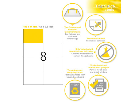 TOP STICK Etiquette universelle, 105 x 74, blanc