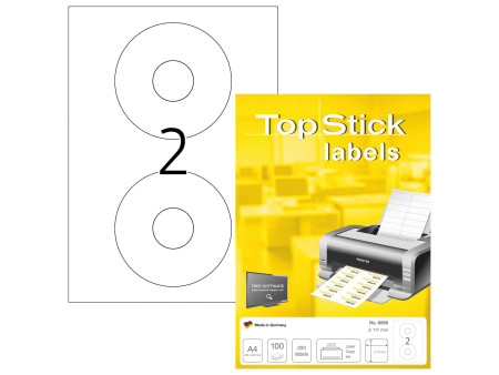 TOP STICK Etiquette CD/DVD, diamètre: 117 mm, blanc