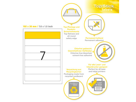 TOP STICK Etiquette pour dos de classeur, 192 x 38 mm, blanc