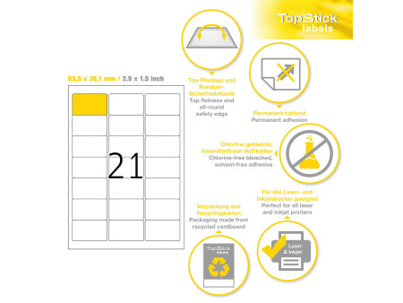 TOP STICK Etiquette universelle, 63,5 x 38,1 mm, blanc