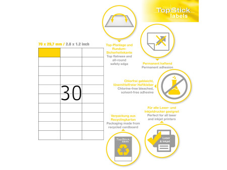 TOP STICK Etiquette universelle, 70,0 x 29,7 mm, blanc