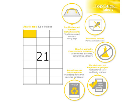TOP STICK Etiquette universelle, 70,0 x 41,0 mm, blanc