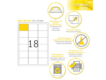 TOP STICK Etiquette universelle, 63,5 x 46,6 mm, blanc