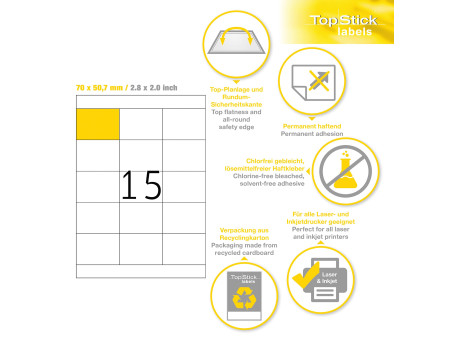 TOP STICK Etiquette universelle, 70 x 50,8 mm, blanc