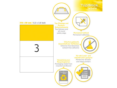 TOP STICK Etiquette universelle, 210 x 99 mm, blanc