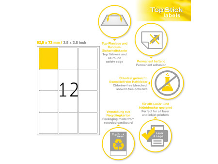 TOP STICK Etiquette universelle, 63,5 x 72 mm, blanc