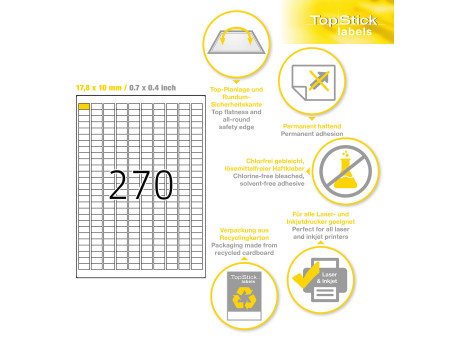 TOP STICK Etiquette universelle, 17,8 x 10 mm, blanc