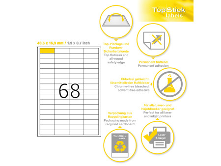 TOP STICK Etiquette universelle, 48,5 x 16,9 mm, blanc
