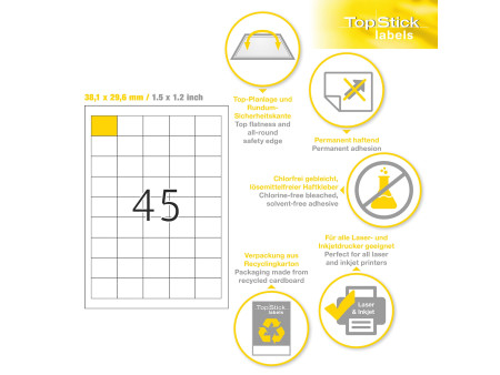 TOP STICK Etiquette universelle, 38,1 x 29,6 mm, blanc