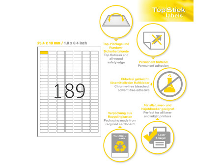 TOP STICK Etiquette universelle, 25,4 x 10 mm, blanc