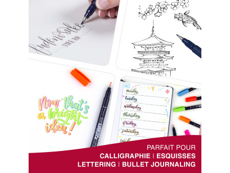 Tombow Stylo de calligraphie Fudenosuke fluo, kit de 6