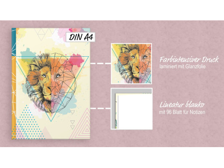 RNK Verlag Carnet de notes 'Lion', A4, 96 feuilles, uni