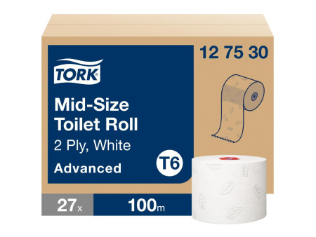 TORK Papier toilette rouleau Midi, 2 couches, 100 m, blanc