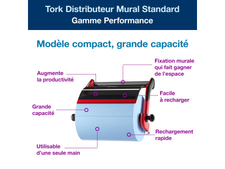 TORK Distributeur mural de papier nettoyant, rouge