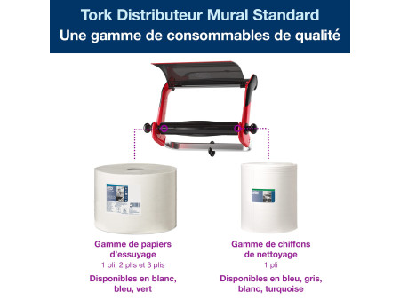 TORK Distributeur mural de papier nettoyant, rouge