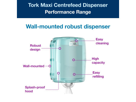 TORK Distributeur à dévidage central Maxi, turquoise