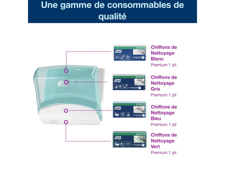 TORK Distributeur de chiffons de nettoyage, turquoise/blanc