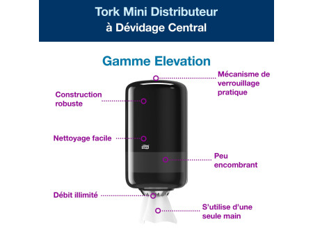 TORK Distributeur à dévidage central Mini ELEVATION, noir