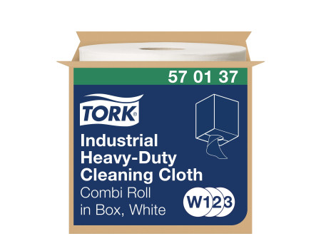 TORK Rouleau de papier nettoyant industriel, 60,8 m, blanc