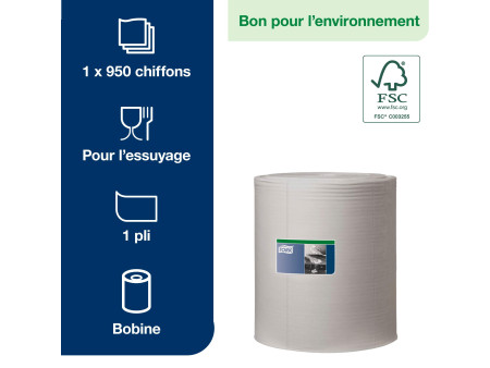 TORK Rouleau de papier nettoyant industriel, 361 m, gris