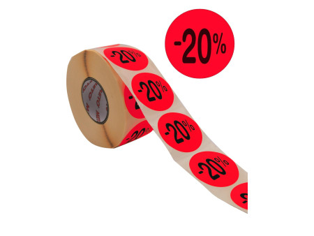 METO Étiquette promotionnelle '-20%', rond, rouge fluo