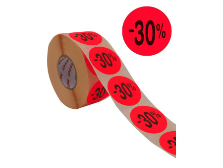 METO Étiquette promotionnelle '-30%', rond, rouge fluo