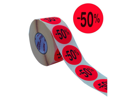 METO Étiquette promotionnelle '-50%', rond, rouge fluo