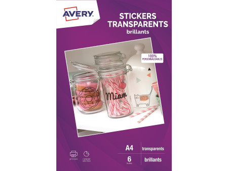 AVERY Sticker adhésif, A4, transparent
