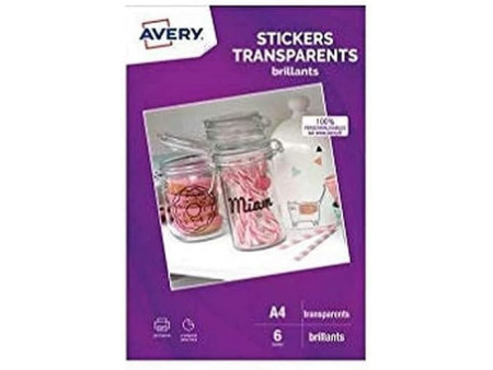 AVERY Sticker adhésif, A4, transparent
