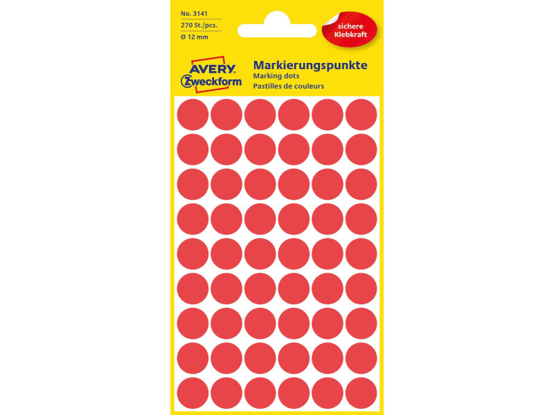 AVERY Zweckform Pastille de couleur, diamètre 12 mm, rouge
