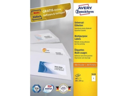 AVERY Zweckform Etiquette universelle, 200 x 297 mm, blanc