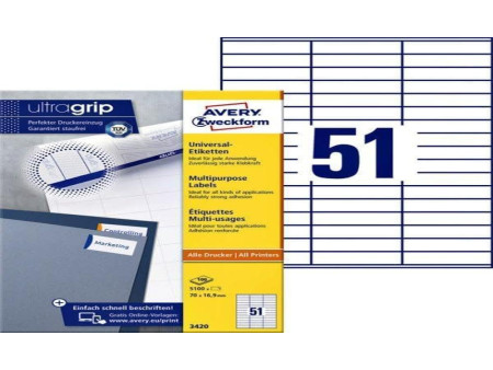 AVERY Zweckform Etiquette universelle, 70 x 16,9 mm, blanc